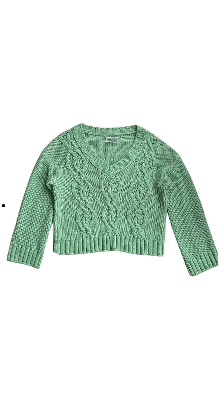 Pois Alpaca Wool Blend Mint Green Cable Knit Sweater Jumper V-Neck M Medium