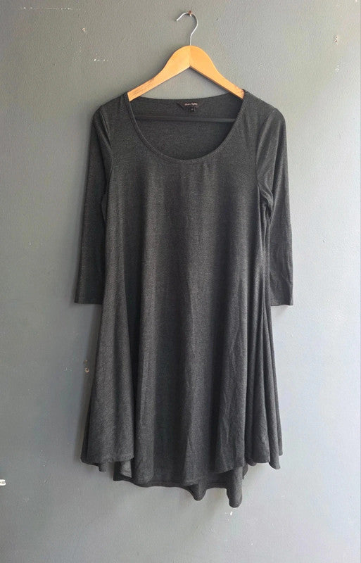 Phase Eight Ladies Dark Grey Charcoal Swing Dress UK 14 3/4 Sleeve Jersey Summer
