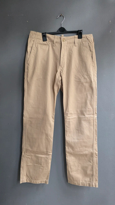 Uniqlo Beige 100% Cotton Straight Leg Chino Trousers W34 L34 Mens Casual Work