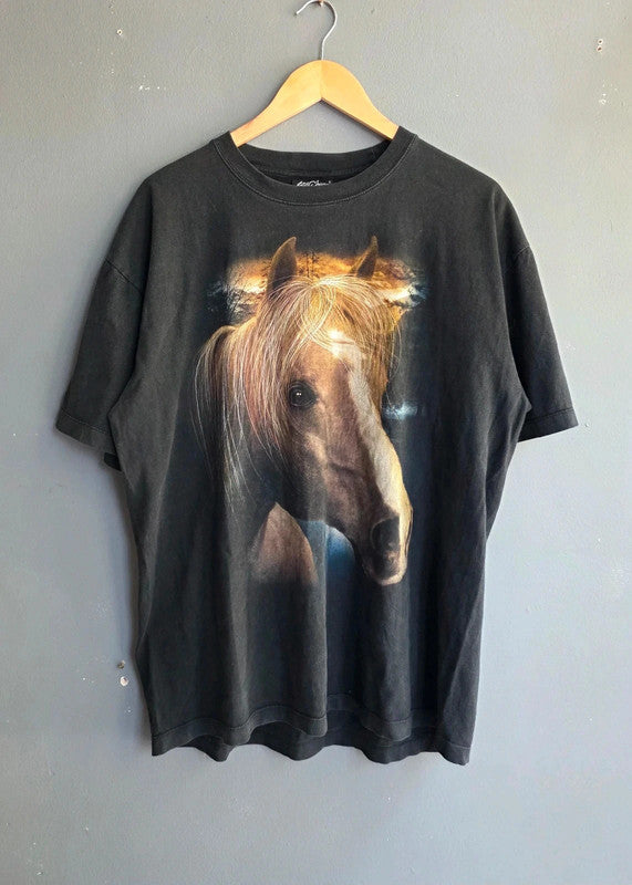 Vintage Rock Chang Black Horse Graphic T-Shirt XL Unisex Western Animal Tee
