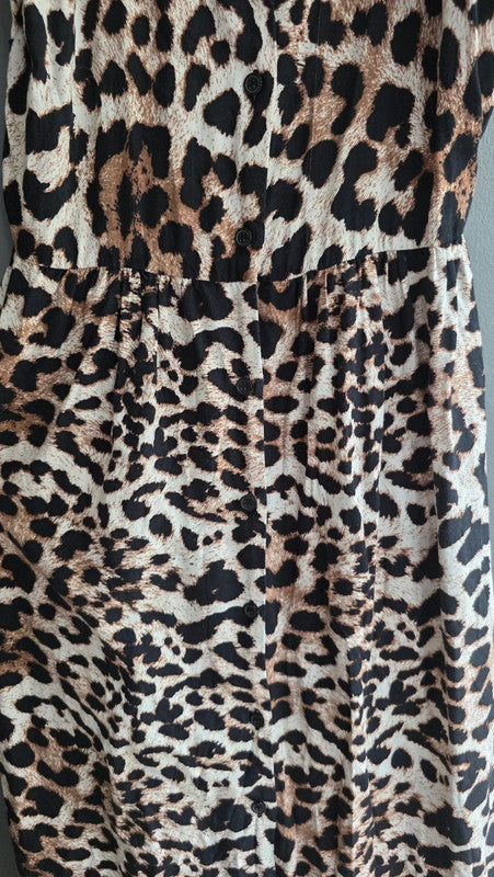 ASOS Ladies Leopard Print Maxi Dress Sweetheart Thick Strap Button Front 6 XS