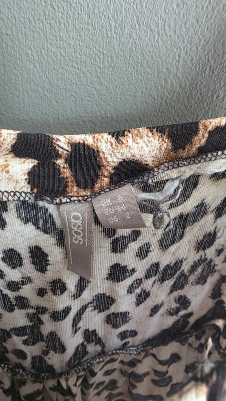 ASOS Ladies Leopard Print Maxi Dress Sweetheart Thick Strap Button Front 6 XS