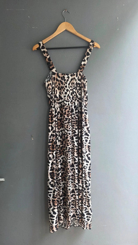 ASOS Ladies Leopard Print Maxi Dress Sweetheart Thick Strap Button Front 6 XS
