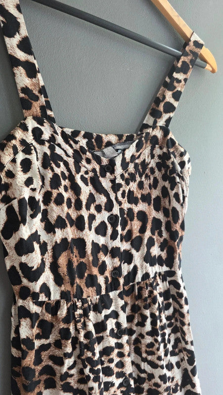 ASOS Ladies Leopard Print Maxi Dress Sweetheart Thick Strap Button Front 6 XS