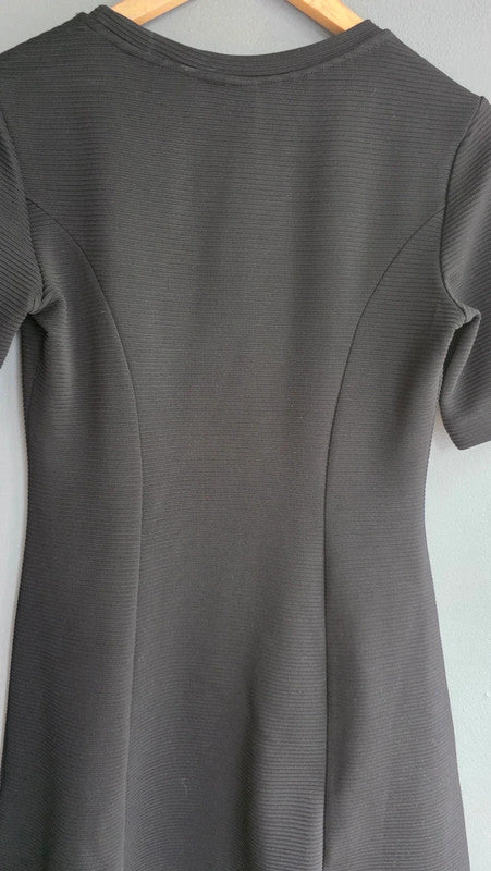& Other Stories Black Ribbed Short Sleeve Aline Mini Dress UK 12 M Stretch Thick