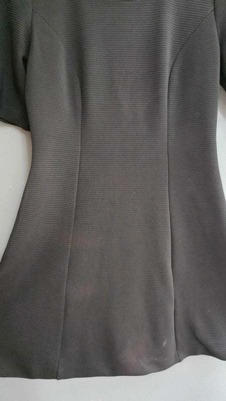 & Other Stories Black Ribbed Short Sleeve Aline Mini Dress UK 12 M Stretch Thick