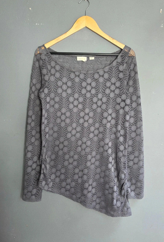 Anthropologie Meadow Rue Grey Khaki Lace Mesh Asymmetrical Boho Tunic Top 10 12