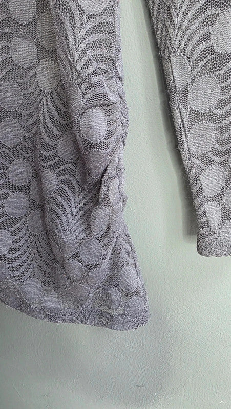 Anthropologie Meadow Rue Grey Khaki Lace Mesh Asymmetrical Boho Tunic Top 10 12