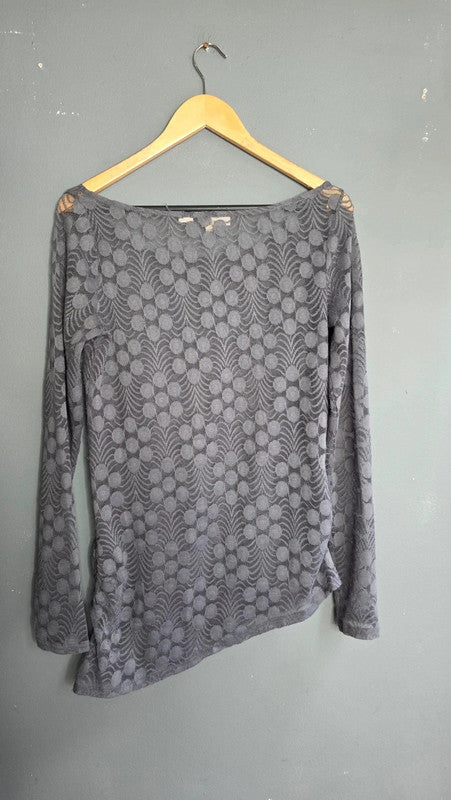 Anthropologie Meadow Rue Grey Khaki Lace Mesh Asymmetrical Boho Tunic Top 10 12