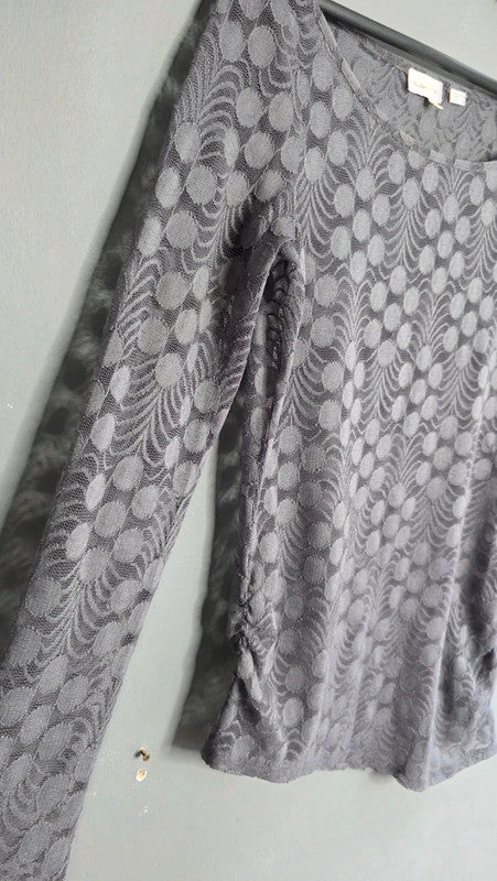Anthropologie Meadow Rue Grey Khaki Lace Mesh Asymmetrical Boho Tunic Top 10 12
