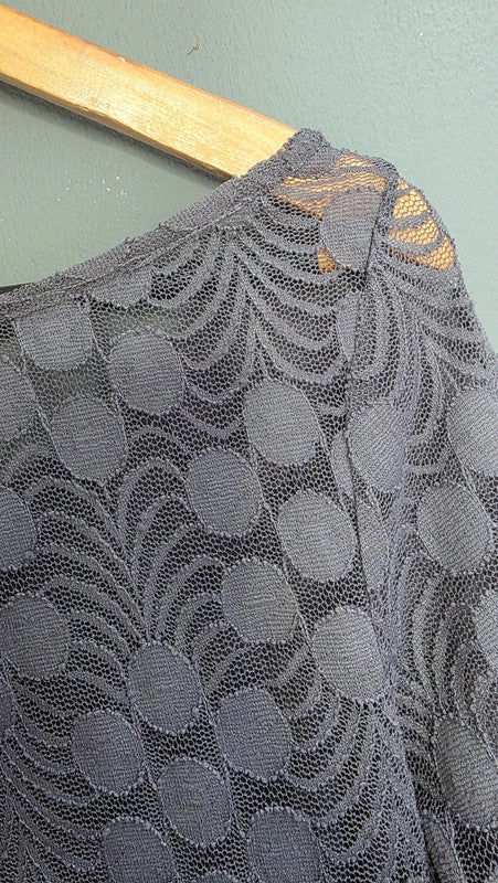 Anthropologie Meadow Rue Grey Khaki Lace Mesh Asymmetrical Boho Tunic Top 10 12
