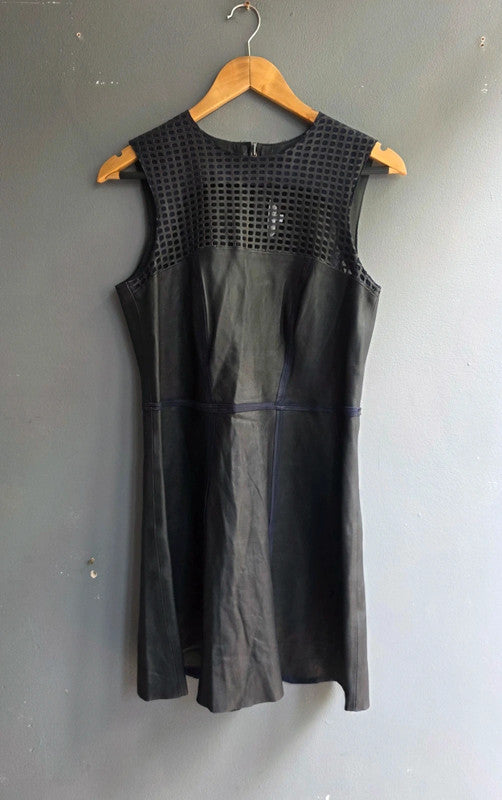 & Other Stories Black Leather Mesh Panel Fit Flare Dress UK 10 M Partywear Light