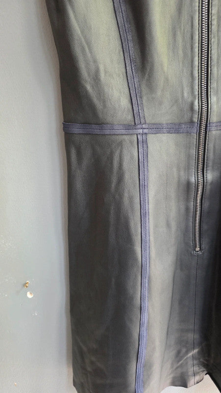 & Other Stories Black Leather Mesh Panel Fit Flare Dress UK 10 M Partywear Light