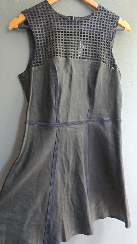& Other Stories Black Leather Mesh Panel Fit Flare Dress UK 10 M Partywear Light