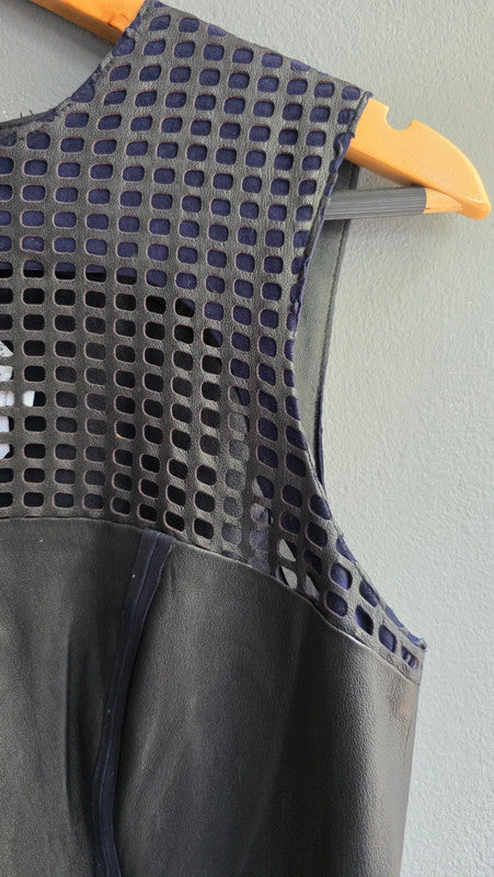 & Other Stories Black Leather Mesh Panel Fit Flare Dress UK 10 M Partywear Light