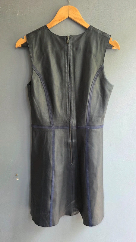 & Other Stories Black Leather Mesh Panel Fit Flare Dress UK 10 M Partywear Light