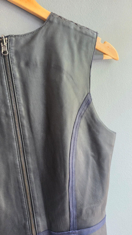& Other Stories Black Leather Mesh Panel Fit Flare Dress UK 10 M Partywear Light