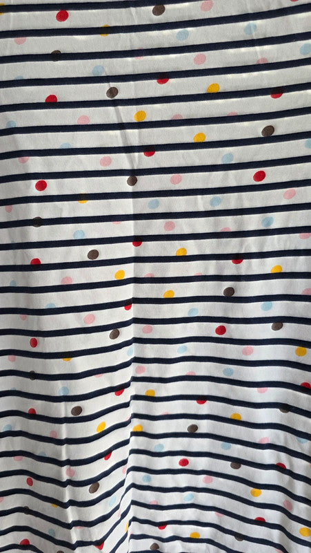 Boden Navy Stripe Multicolour Spot Cotton Long Sleeve Top UK 12 L Casual Basic