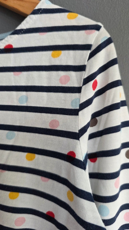 Boden Navy Stripe Multicolour Spot Cotton Long Sleeve Top UK 12 L Casual Basic