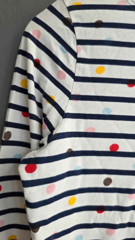 Boden Navy Stripe Multicolour Spot Cotton Long Sleeve Top UK 12 L Casual Basic