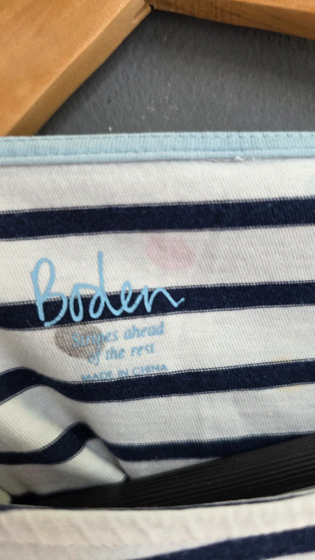 Boden Navy Stripe Multicolour Spot Cotton Long Sleeve Top UK 12 L Casual Basic