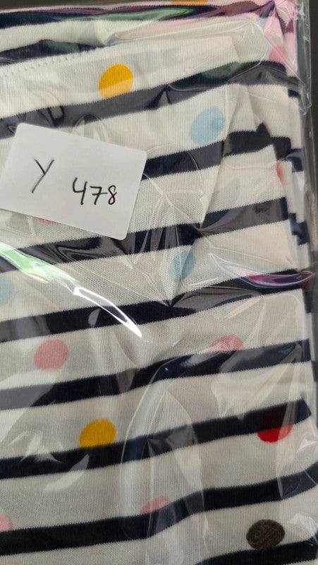 Boden Navy Stripe Multicolour Spot Cotton Long Sleeve Top UK 12 L Casual Basic