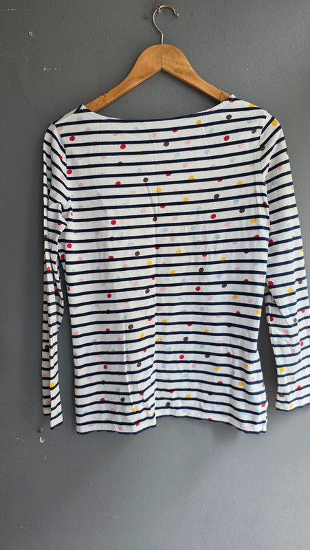 Boden Navy Stripe Multicolour Spot Cotton Long Sleeve Top UK 12 L Casual Basic