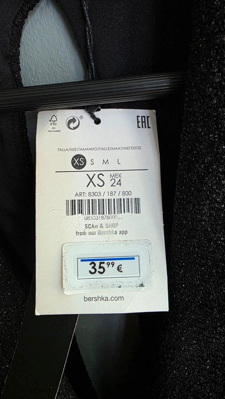Bershka Black Glitter Special Edition Jumpsuit XS 6 8 Collar Tie Waist Evening