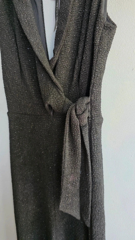 Bershka Black Glitter Special Edition Jumpsuit XS 6 8 Collar Tie Waist Evening