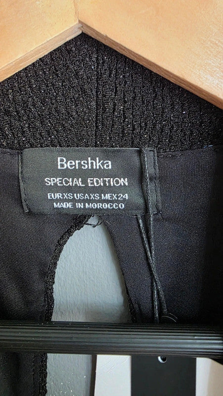 Bershka Black Glitter Special Edition Jumpsuit XS 6 8 Collar Tie Waist Evening