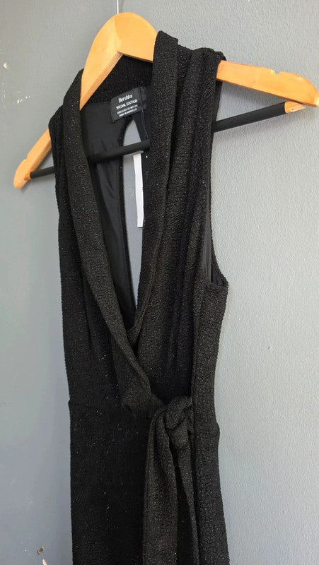 Bershka Black Glitter Special Edition Jumpsuit XS 6 8 Collar Tie Waist Evening