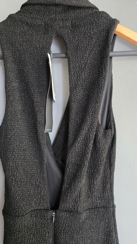 Bershka Black Glitter Special Edition Jumpsuit XS 6 8 Collar Tie Waist Evening