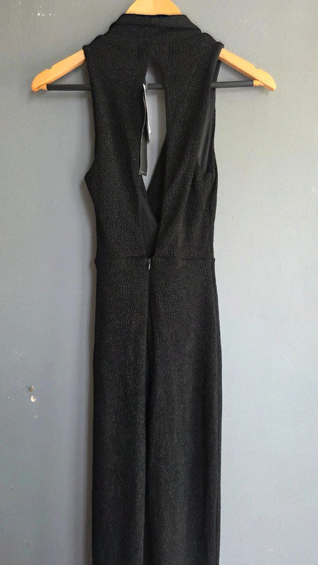 Bershka Black Glitter Special Edition Jumpsuit XS 6 8 Collar Tie Waist Evening