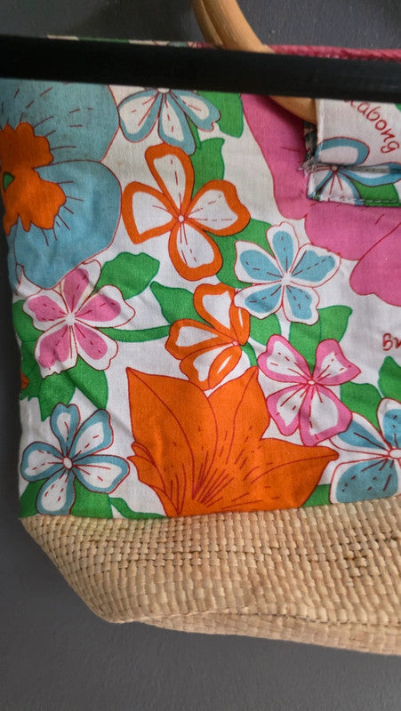 Billabong Floral Print Bamboo Handle Beach Bag Small-Medium Summer Holiday