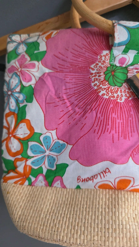 Billabong Floral Print Bamboo Handle Beach Bag Small-Medium Summer Holiday