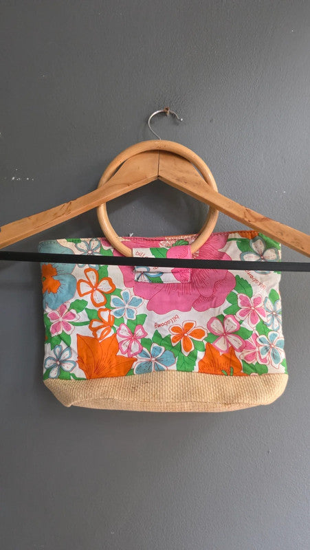 Billabong Floral Print Bamboo Handle Beach Bag Small-Medium Summer Holiday