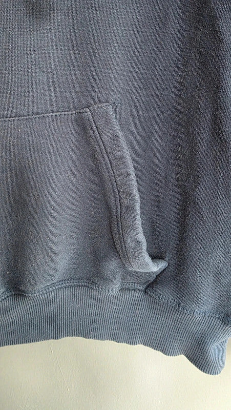 Bench Men Navy Blue Logo Print Hoodie UK L Kangaroo Pocket Cotton Blend Casual