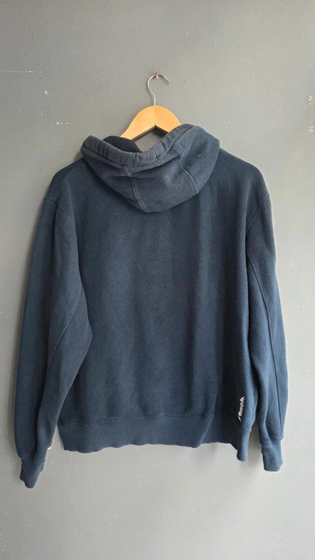 Bench Men Navy Blue Logo Print Hoodie UK L Kangaroo Pocket Cotton Blend Casual