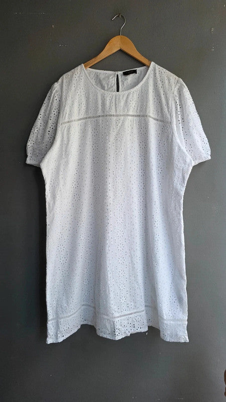 Lipsy White Broderie Anglaise Lace Tunic Dress UK 12 Cotton Summer Holiday Basic