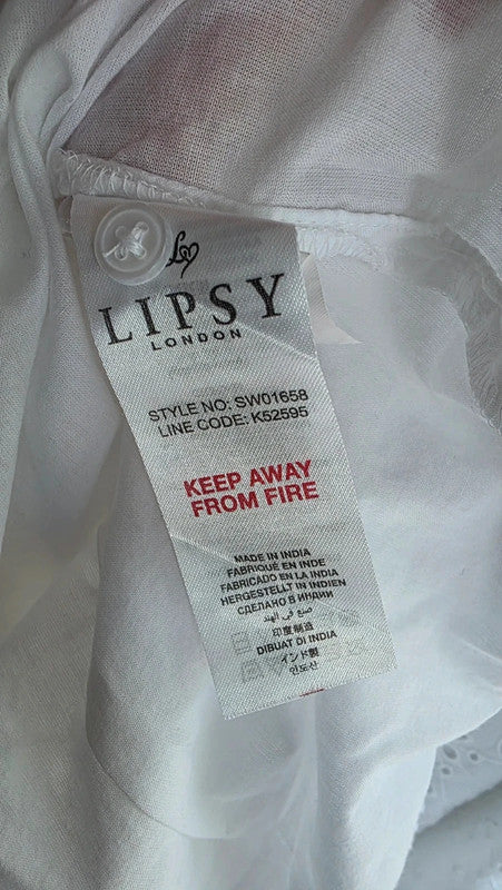 Lipsy White Broderie Anglaise Lace Tunic Dress UK 12 Cotton Summer Holiday Basic