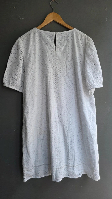 Lipsy White Broderie Anglaise Lace Tunic Dress UK 12 Cotton Summer Holiday Basic