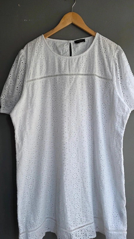 Lipsy White Broderie Anglaise Lace Tunic Dress UK 12 Cotton Summer Holiday Basic