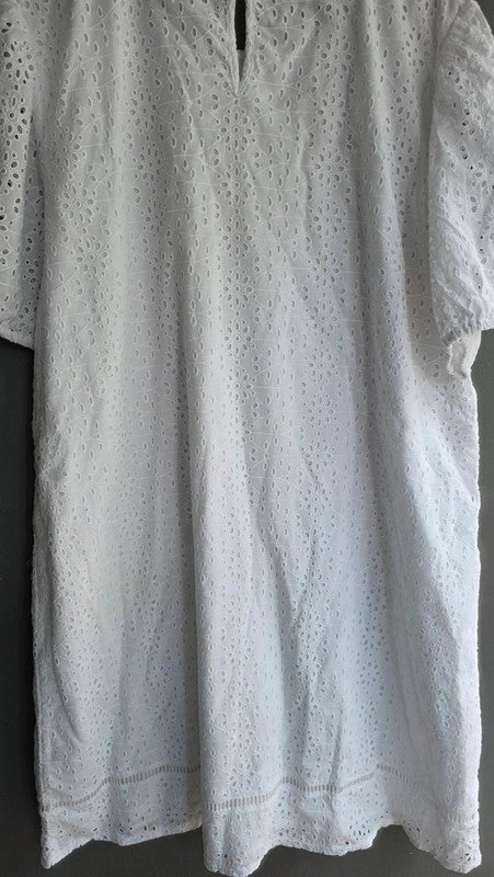 Lipsy White Broderie Anglaise Lace Tunic Dress UK 12 Cotton Summer Holiday Basic