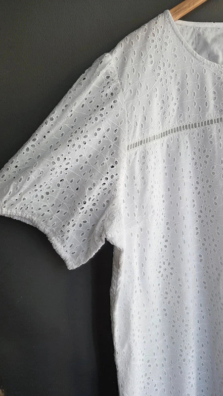 Lipsy White Broderie Anglaise Lace Tunic Dress UK 12 Cotton Summer Holiday Basic