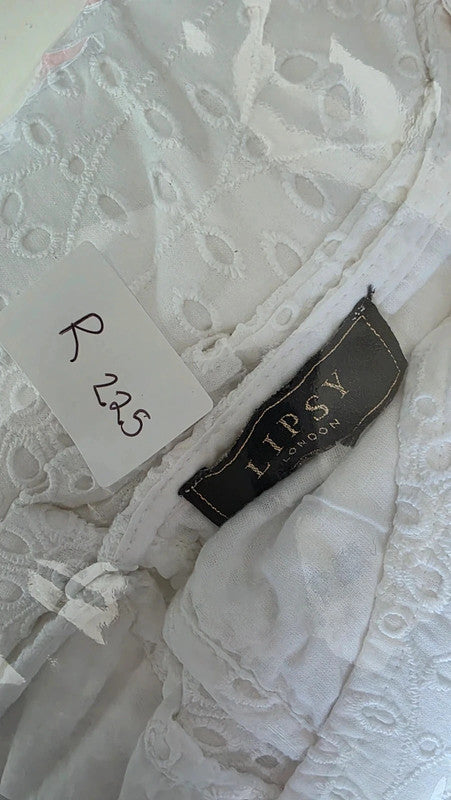 Lipsy White Broderie Anglaise Lace Tunic Dress UK 12 Cotton Summer Holiday Basic