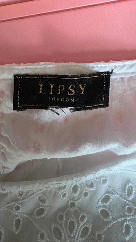 Lipsy White Broderie Anglaise Lace Tunic Dress UK 12 Cotton Summer Holiday Basic