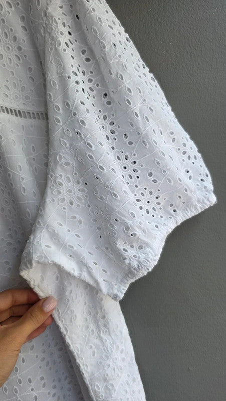 Lipsy White Broderie Anglaise Lace Tunic Dress UK 12 Cotton Summer Holiday Basic