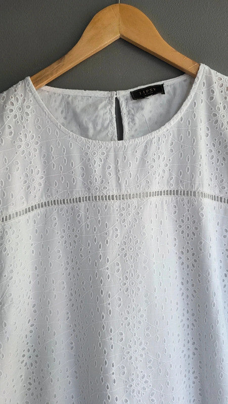 Lipsy White Broderie Anglaise Lace Tunic Dress UK 12 Cotton Summer Holiday Basic