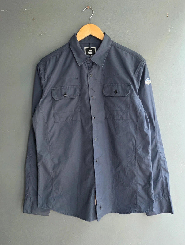 G-Star RAW Navy Work Shirt Button Front Long Sleeve Utility Pockets M 16.5"