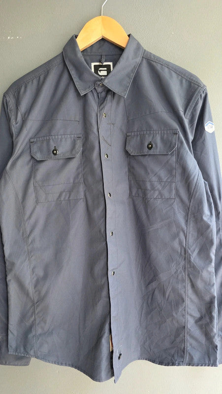 G-Star RAW Navy Work Shirt Button Front Long Sleeve Utility Pockets M 16.5"